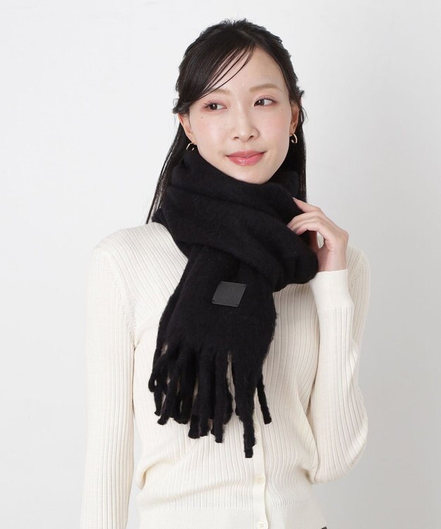 MOONBAT 【WEB限定】FURLA ウール混 ボリューム無地マフラー/幅25cm ブラック