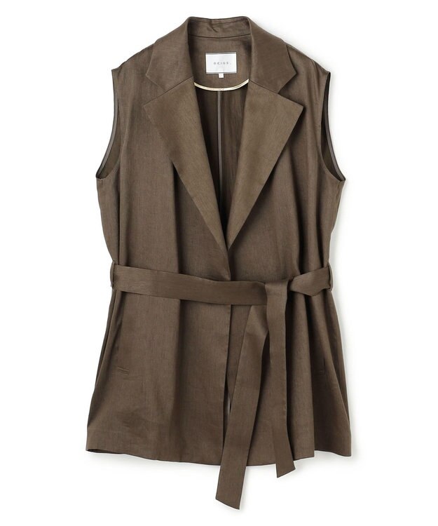 BEIGE， MICA /  リネンブレンドベルト付きジレ Khaki