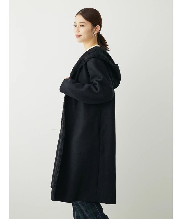 Green Parks フード付き裏ボアロングコーディガン Black