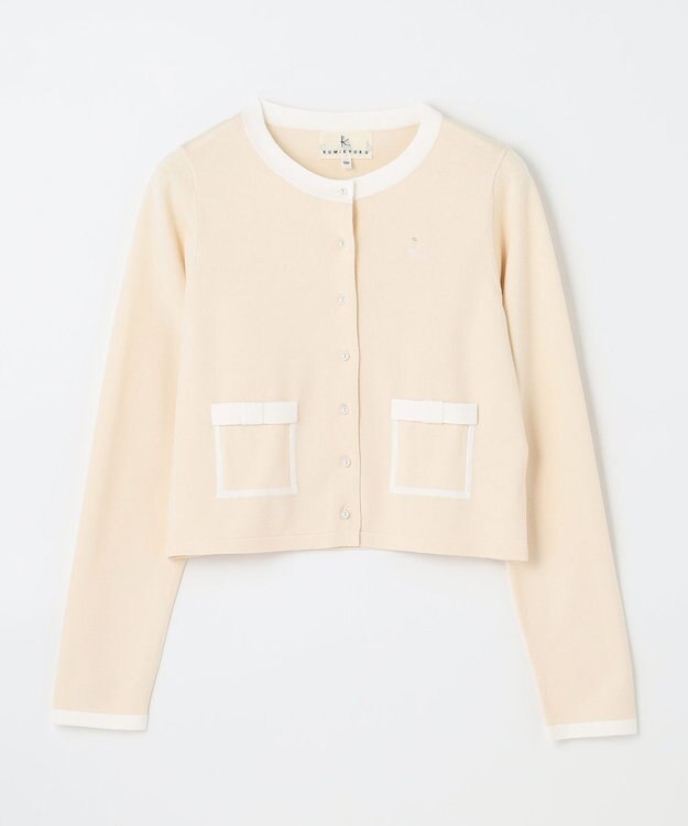 組曲 KIDS 【150-160cm】リボンインターシャニット カーディガン ベージュ系