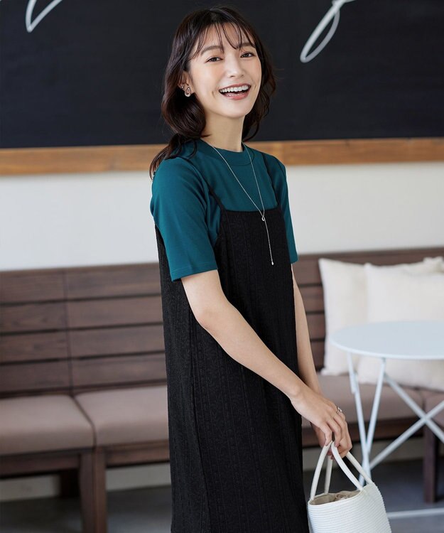 Tiaclasse L 【小倉優子さん着用・洗える・接触冷感・汗ジミ防止】“サマさまカットソー”ハーフスリーブベーシックトップス ターコイズ