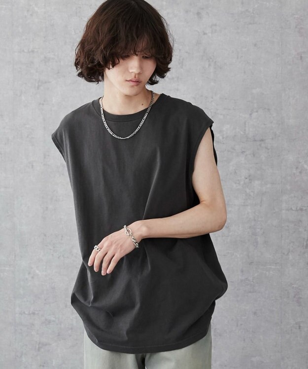 WEGO 【5色3サイズ展開/ユニセックス着用ITEM/洗える/綿100%】スリーブレスコットンT グレーその他