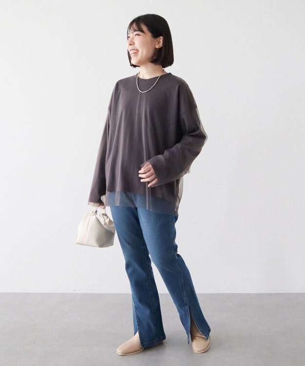 Green Parks ・ＥＬＥＮＣＡＲＥ　ＤＵＥ　チュールレイヤードロンＴＥＥ Charcoal Gray