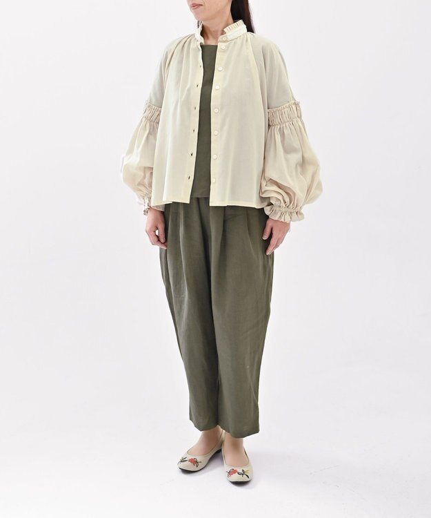 muuc 〈高品質ベルギーリネン100%〉〈オンオフ着られる〉リネンイージーパンツ グリーン