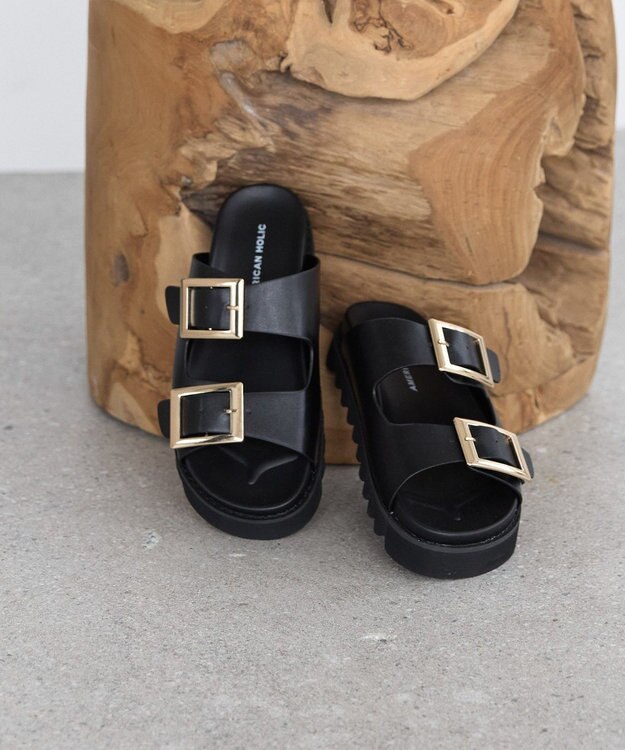 AMERICAN HOLIC バックルフラットサンダル Black