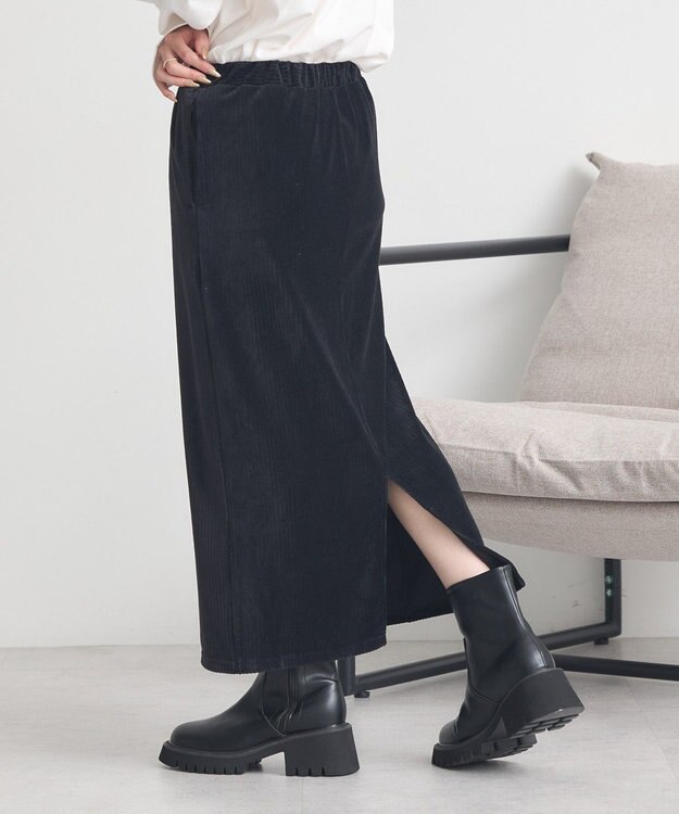 earth music&ecology コーデュロイナロースカート Black