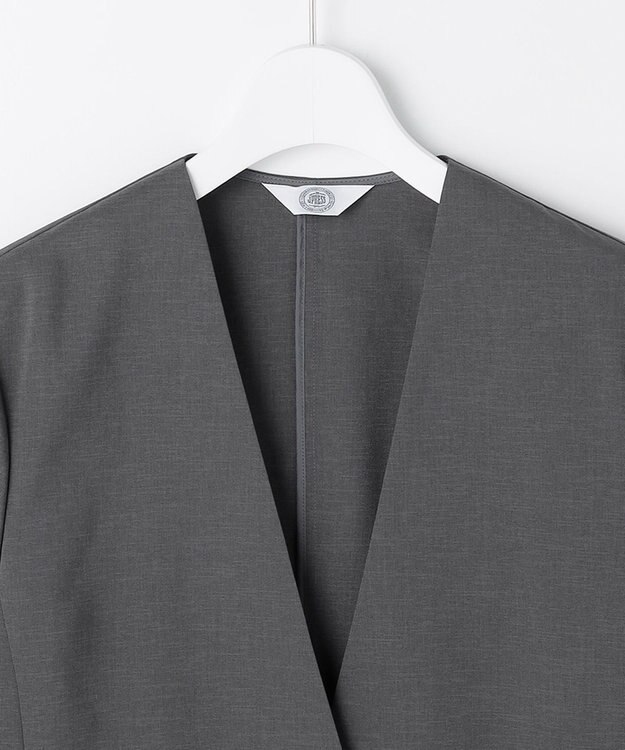 J.PRESS LADIES L 【セットアップ対応】ファンマートロストレッチ ノーカラー ジャケット チャコール系