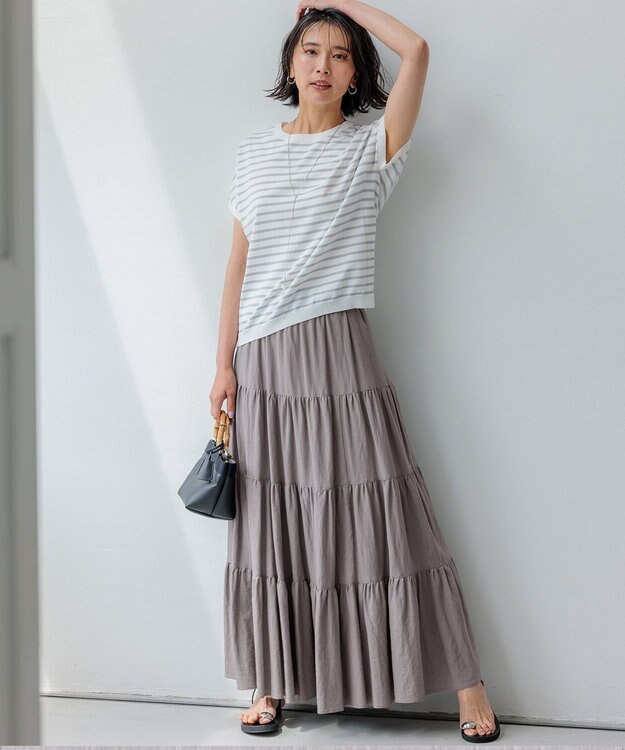 23区 L 【洗える】レーヨンポリエステルストレッチ プルオーバー ラメニット オフ×シルバー