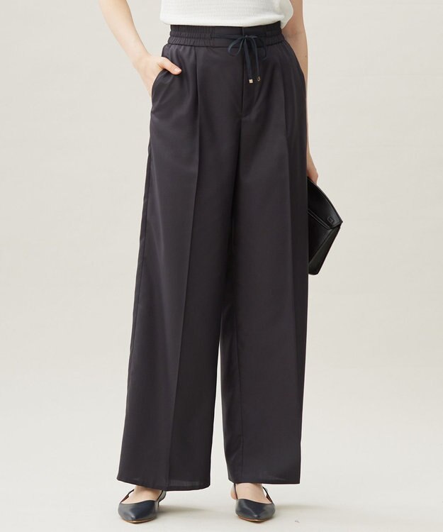 自由区 【カタログ掲載・接触冷感・UVケア・洗える】フルダルスパンマイクロピーチワイドストレート パンツ セピア