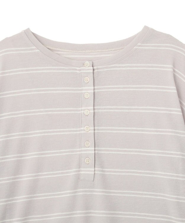 CRAFT STANDARD BOUTIQUE シアーボーダーヘンリーネックロンT Light Gray