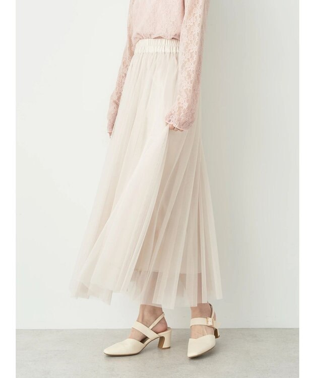 earth music&ecology チュールフレアスカート Light Beige
