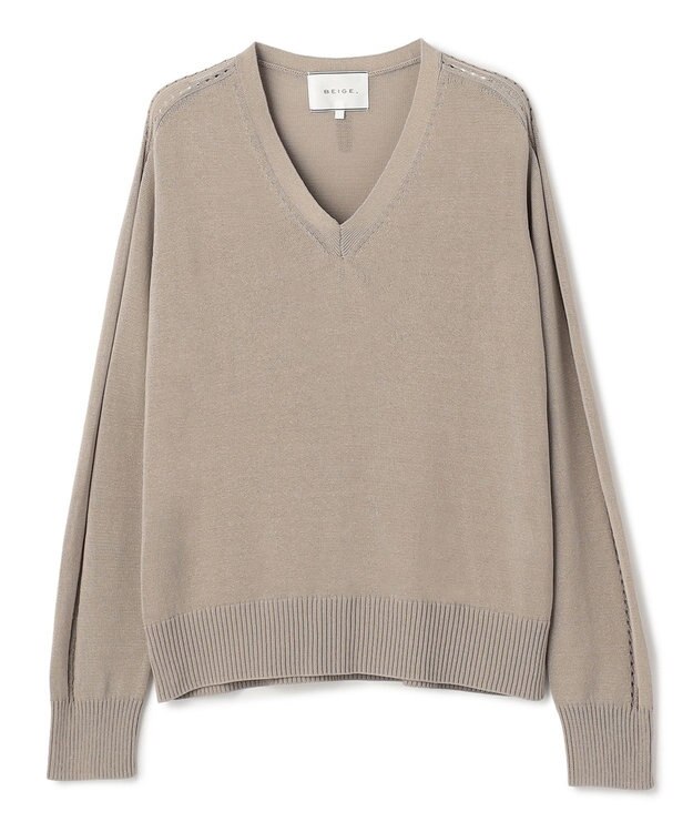 BEIGE， ARSENOPY / コットンドライタッチ Vネックニット Taupe