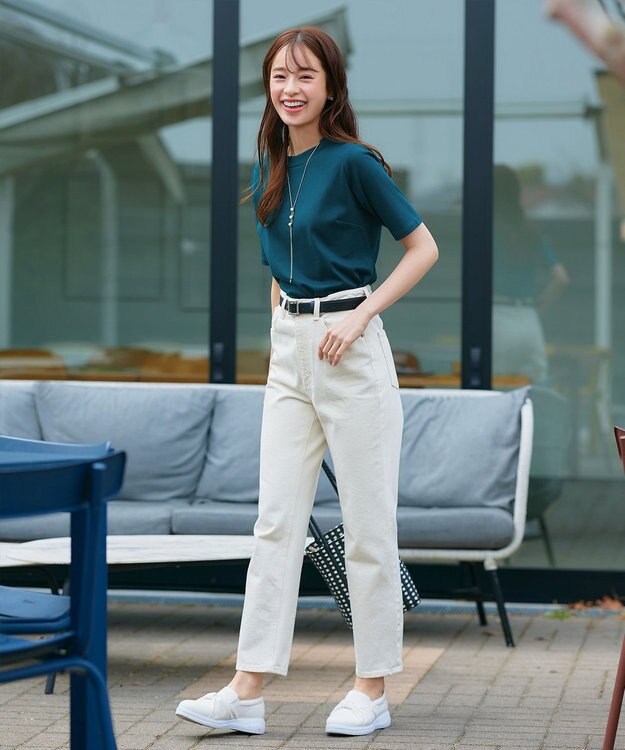 Tiaclasse L 【小倉優子さん着用・洗える・接触冷感・汗ジミ防止】“サマさまカットソー”ハーフスリーブベーシックトップス ターコイズ