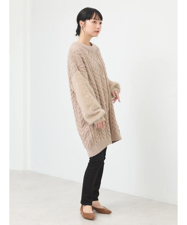 earth music&ecology 袖ファーケーブルミニワンピース Gray Beige