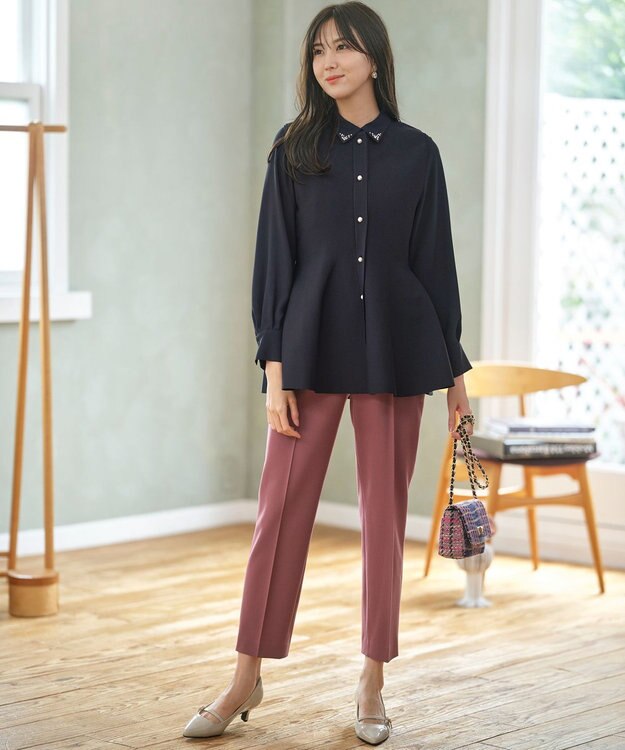 ANY SIS 【洗える】ビジュー ブラウス ネイビー