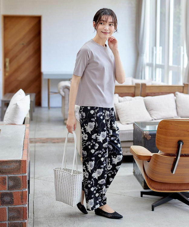 Tiaclasse L 【小倉優子さん着用・洗える・接触冷感・汗ジミ防止】“サマさまカットソー”ハーフスリーブベーシックトップス グレージュ