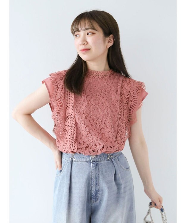 Green Parks ・Ｐｅｔｉｔ　Ｆｌｅｕｒ　フレンチレーシ－ブラウス Pink