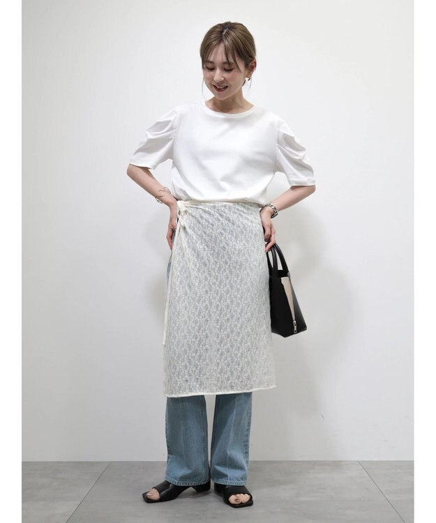 AMERICAN HOLIC 接触冷感タックスリーブ５分袖カットプルオーバー Off White