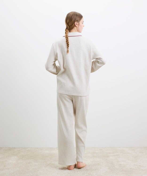 une nana cool 【綿混】ソフトコットンリブ 長袖開襟パジャマ MADE WITH LIBERTY FABRIC ホワイト系