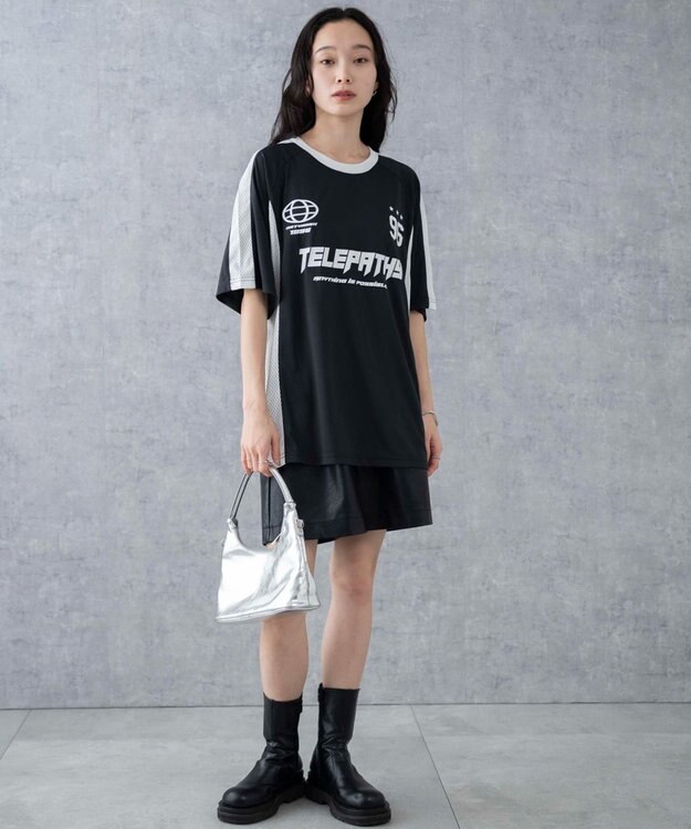 WEGO サッカーメッシュ切り替えビッグT ブラック