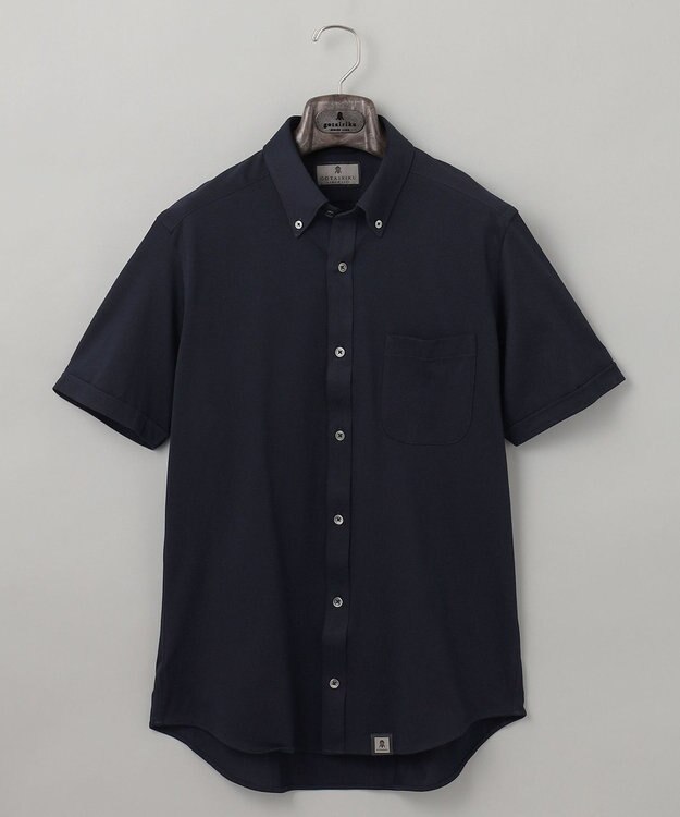 GOTAIRIKU 【吸汗速乾】クールマックス鹿の子 半袖ビズシャツ_ボタンダウン ネイビー系