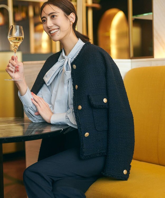 23区 L 【洗える】ウォームストレッチ テーパード パンツ ネイビー系