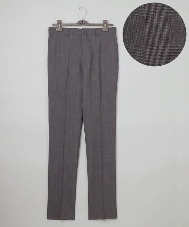 GOTAIRIKU ロングセラー【洗える/折り目加工/シワになりにくい/ウエストアジャスター】ウォッシャブル サマーウール100％パンツ_限定色(ノータック)25年モデル 新色/ダークブラウン×細チェック