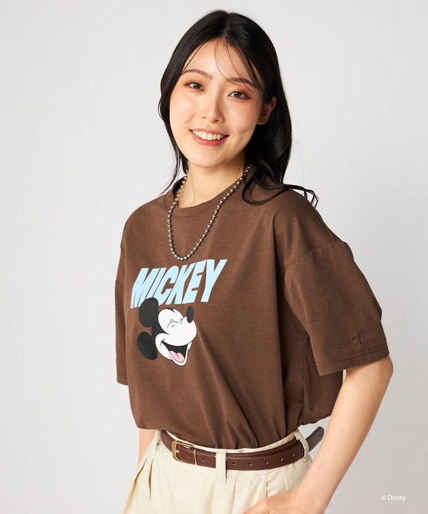 OP／FILA 【Ocean Pacific】ミッキー/水陸両用オーバーサイズTシャツ/レディース ブラウン