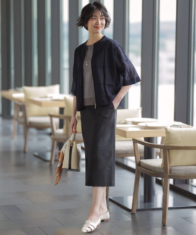 J.PRESS LADIES SHEER LIGHT KNIT ブルゾン ネイビーチェック