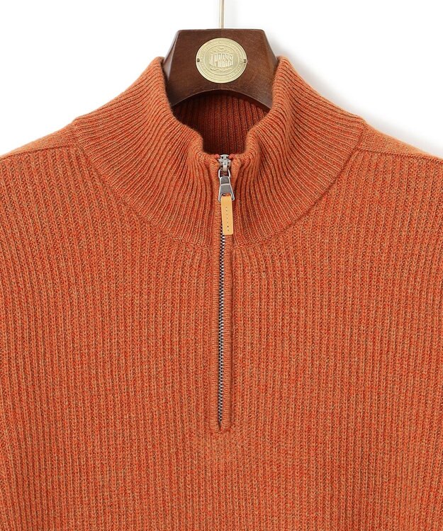 J.PRESS MEN 【Cash Lamb's Wool】畔編みハーフジップ ニット オレンジ系