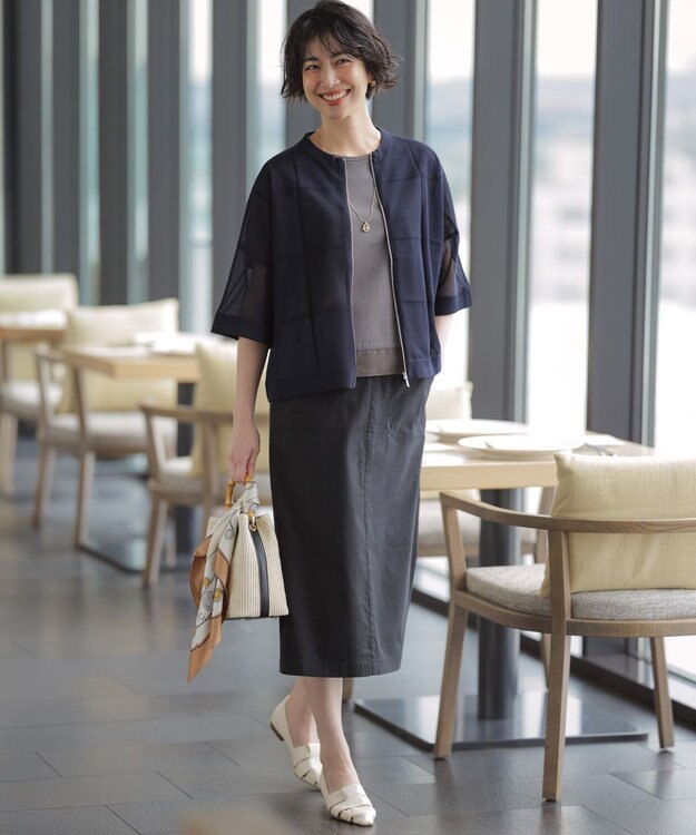 J.PRESS LADIES SHEER LIGHT KNIT ブルゾン ネイビーチェック