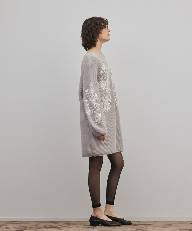 GRACE CONTINENTAL エンブロイダリーニットワンピース グレー