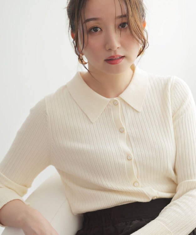ANY SIS S CICA加工 襟デザイン ニット アイボリー