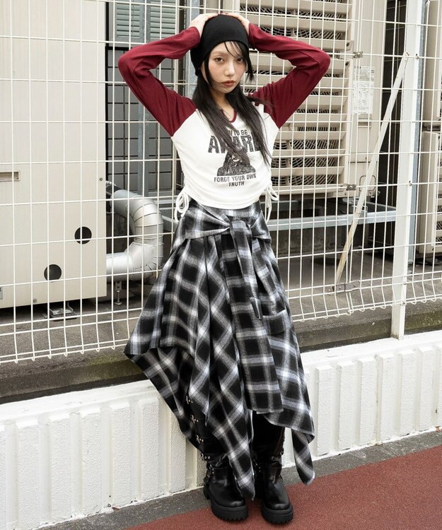 WEGO キーネックサイドドロストラグランロンT レッド