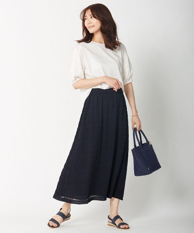 J.PRESS LADIES 【洗える】シャーリングシャドーボーダー スカート ネイビー系