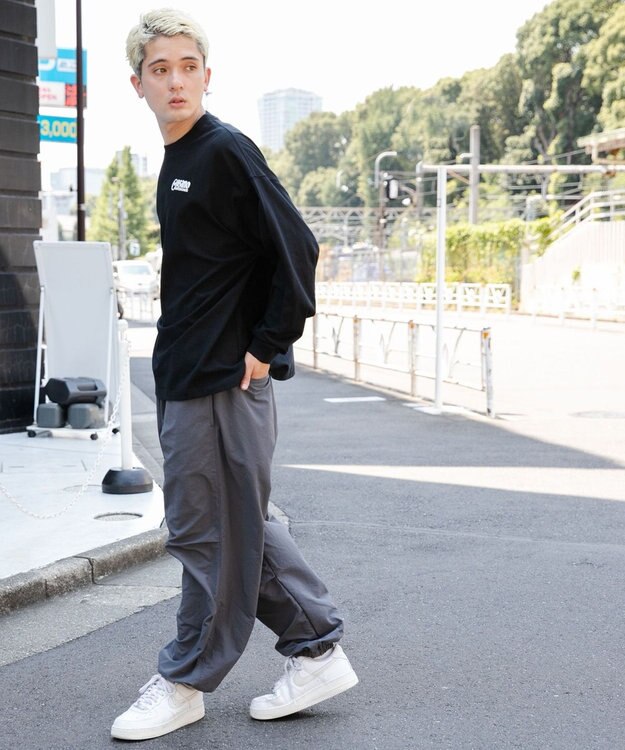 WEGO 【ウエストゴム/手洗い可】ナイロン　トラックパンツ ダークグレー