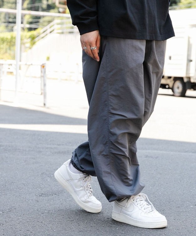 WEGO 【ウエストゴム/手洗い可】ナイロン　トラックパンツ ダークグレー