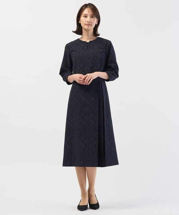 J.PRESS LADIES S ボタニカルジャガード ワンピース ネイビー系