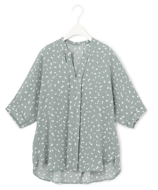 ICB 【WEB限定カラーあり・洗える】Back Satin Amunzen キーネックブラウス ライトグリーン系柄