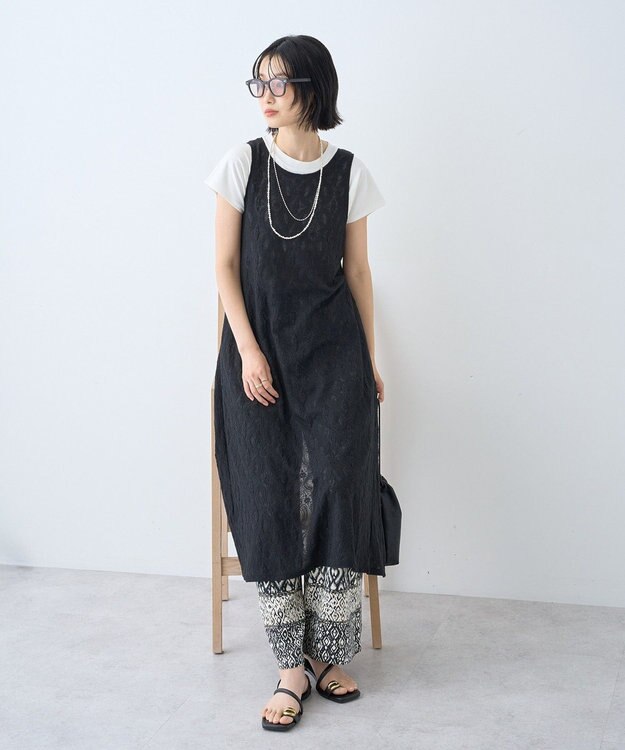 AMERICAN HOLIC レースジャガードノースリーブワンピース Black