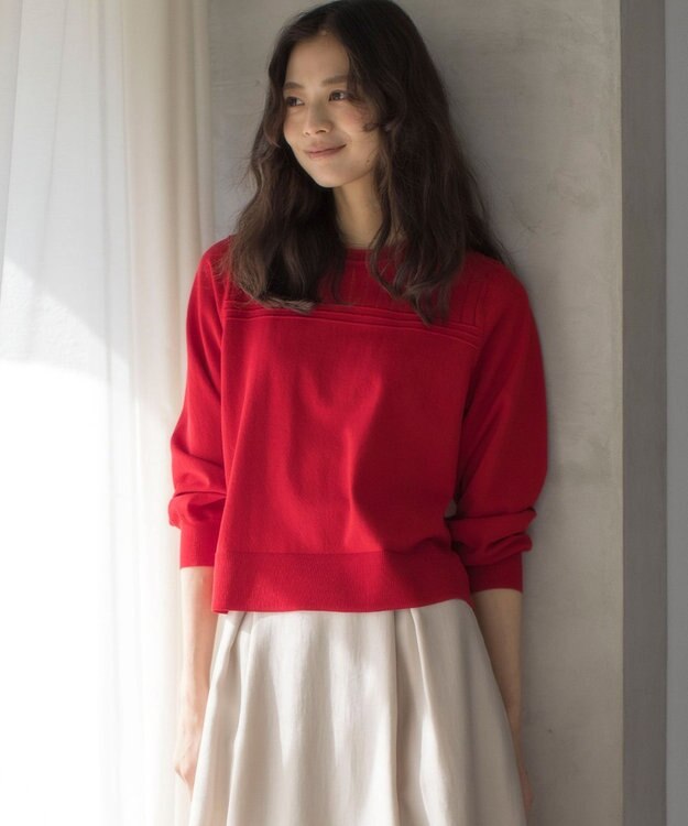 組曲 透かし柄 ニットプルオーバー レッド系