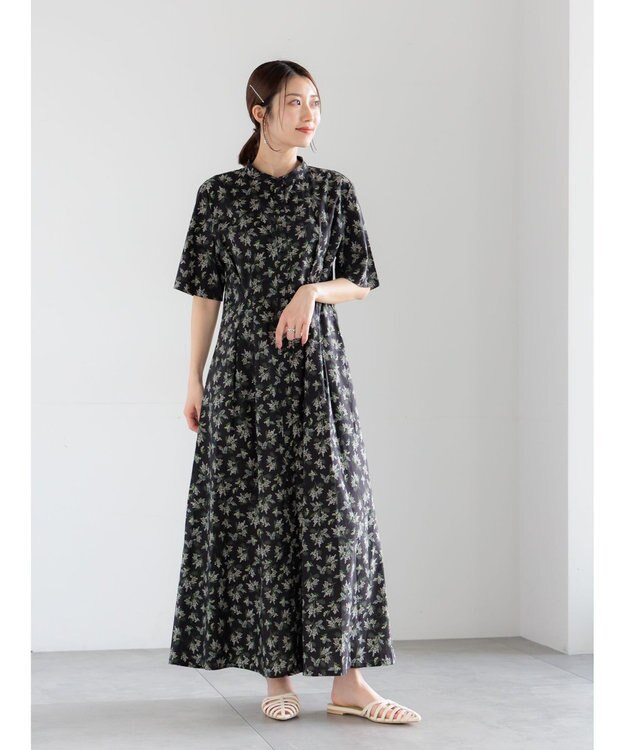 Te chichi 【LIBERTY FABRICS】ウエストタックワンピース ブラック