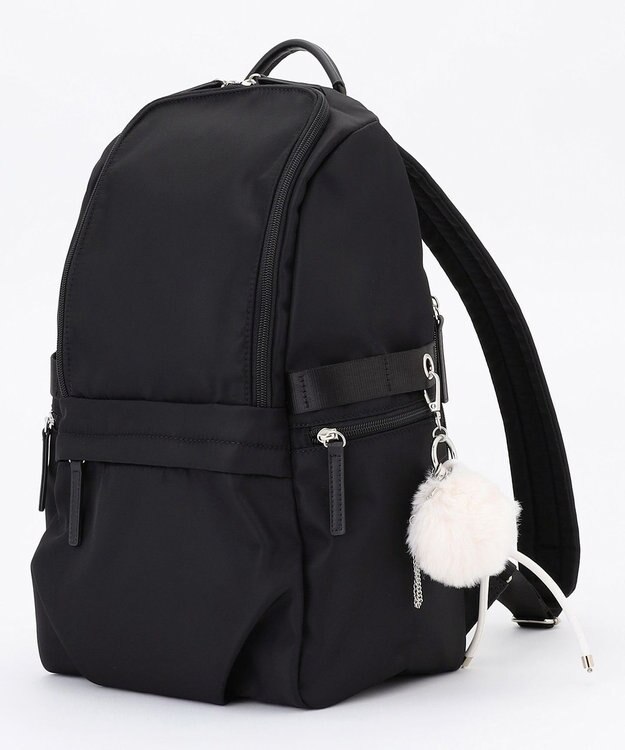 ICB 【4/3-4/19期間限定・受注生産】選べるチャーム 8ポケットナイロンリュック カスタマイズ ファー白&フェイクレザーロープ白