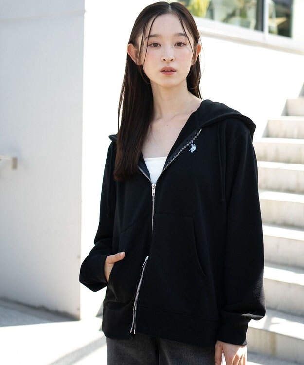 WEGO 【WEB限定/ユニセックス着用ITEM/25年秋冬新作/SMLサイズ展開】別注U.S.POLO ASSN.　ZIPパーカー ブラック
