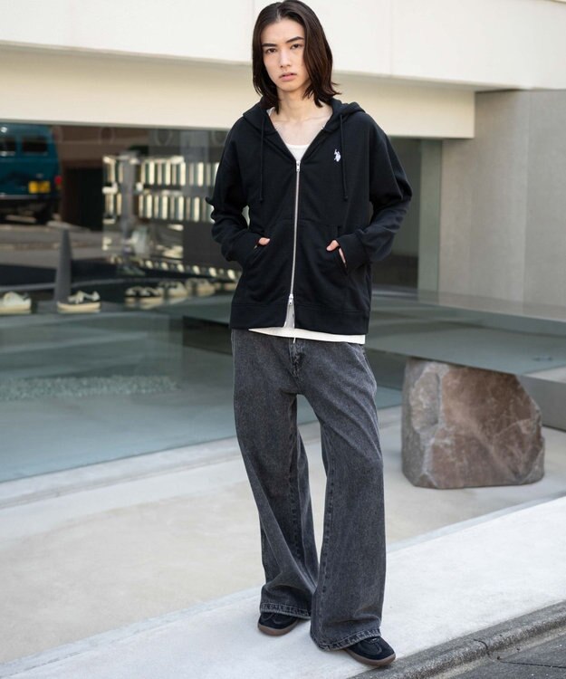 WEGO 【WEB限定/ユニセックス着用ITEM/25年秋冬新作/SMLサイズ展開】別注U.S.POLO ASSN.　ZIPパーカー ブラック