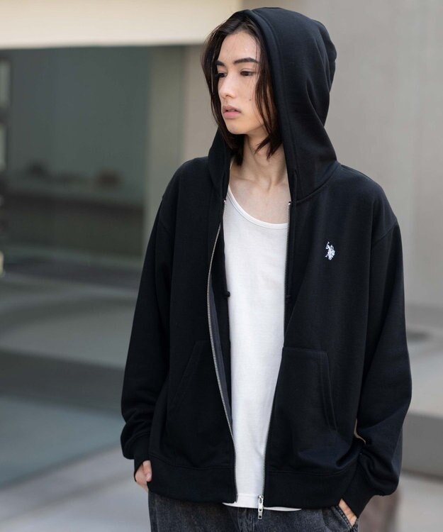 WEGO 【WEB限定/ユニセックス着用ITEM/25年秋冬新作/SMLサイズ展開】別注U.S.POLO ASSN.　ZIPパーカー ブラック