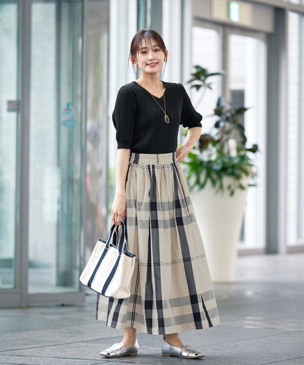 Tiaclasse 【洗える】パフスリーブ透かし編みニットトップス ブラック