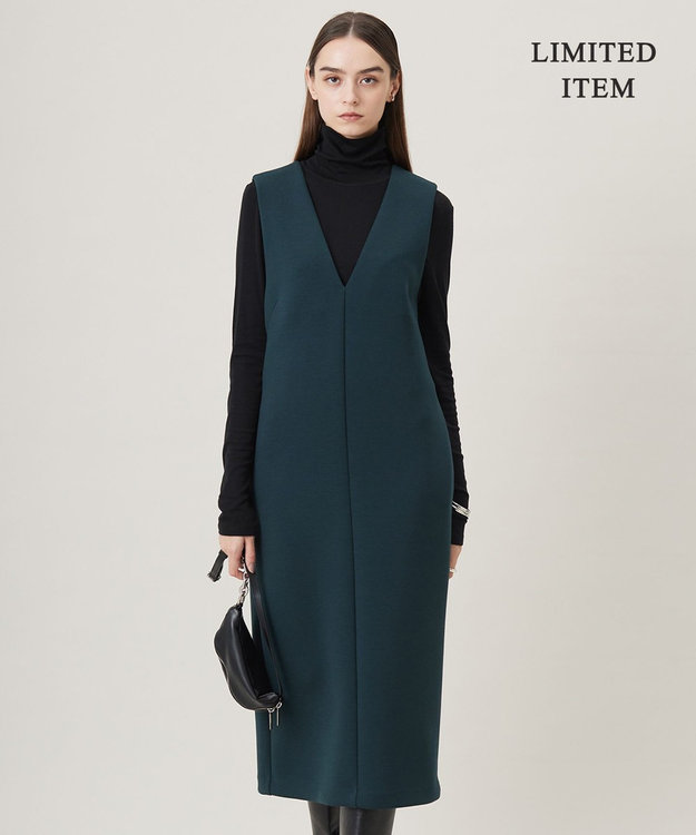 ICB L 【WEB限定・洗える】 コンパクトダブルフェイス ジャンパースカート ミッドグリーン系