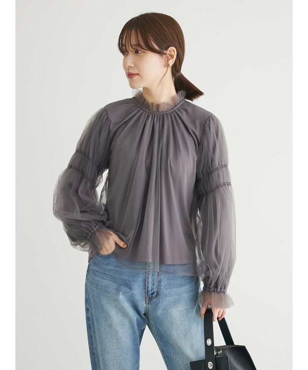 Green Parks ・ＥＬＥＮＣＡＲＥ　ＤＵＥ　チュールハイネックブラウス Charcoal Gray