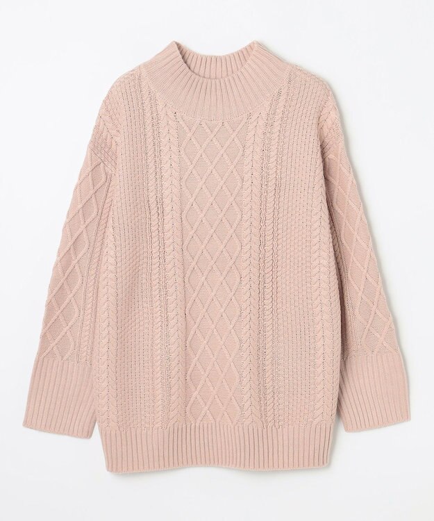 ANY L ソフトタッチケーブルニットチュニック ピンク